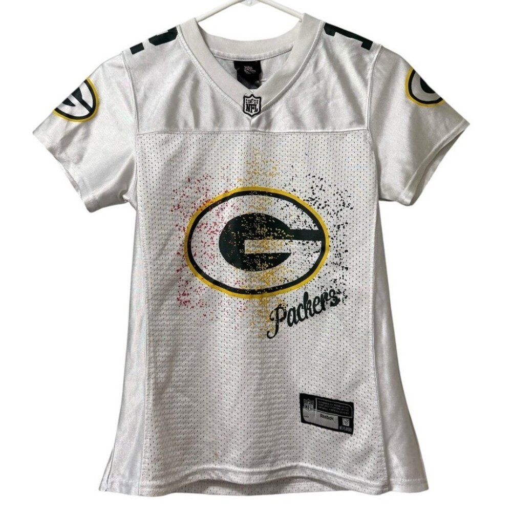Reebok Green Bay Packers NFL Team Apparel‎ White Jersey Women Size Measured
